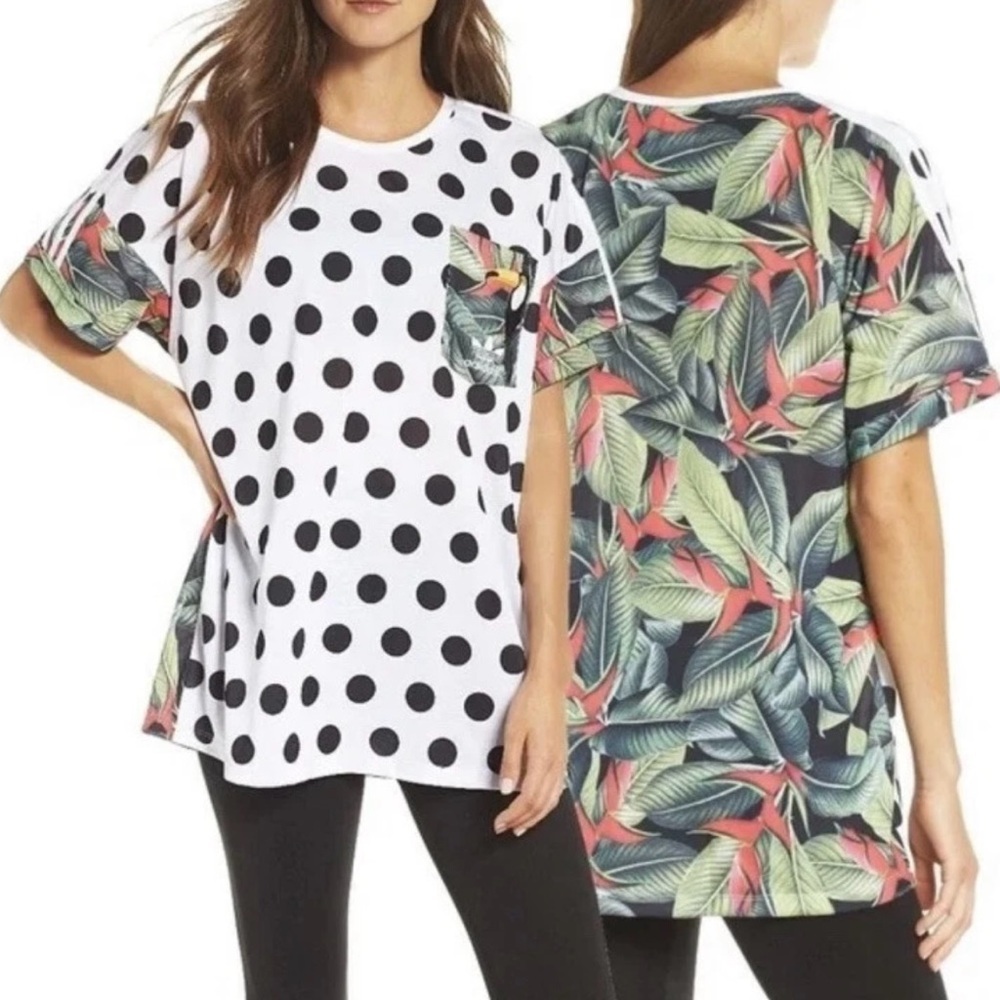 Adidas Farm Rio Collab Trefoil Polka Dot Shirt Sz S Embroidered Toucan Tropical - Picture 2 of 9